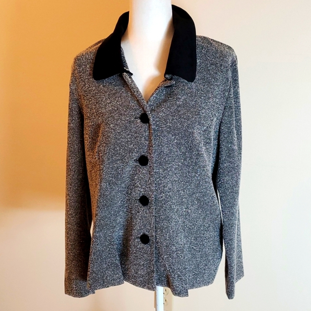 Leslie Fay removable collar tweed jacket size 14